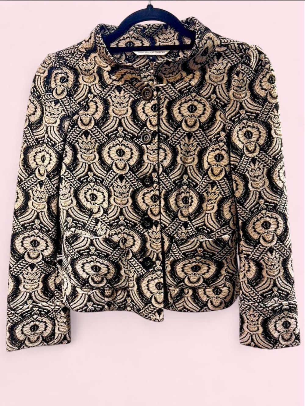 Classic Diane Von Furstenberg Black & Gold Brocade Blazer ⚜️